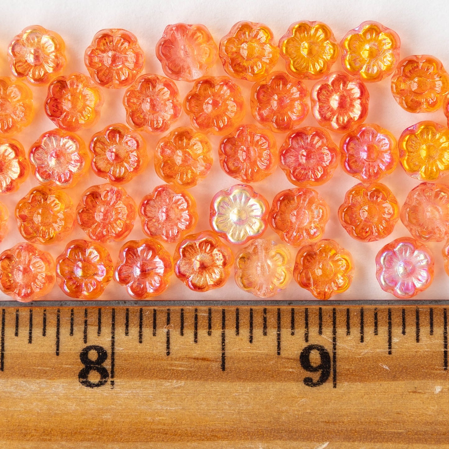 6mm Glass Flower Beads - Orange AB - 30 Beads