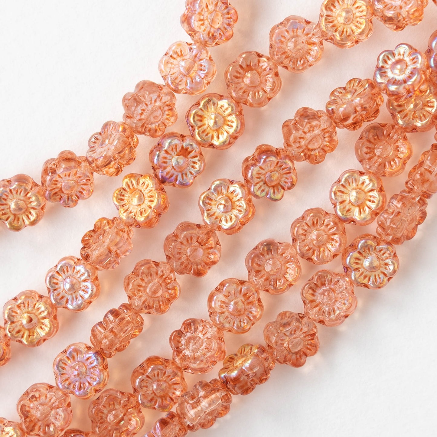 6mm Glass Flower Beads - Peach AB - 30 Beads