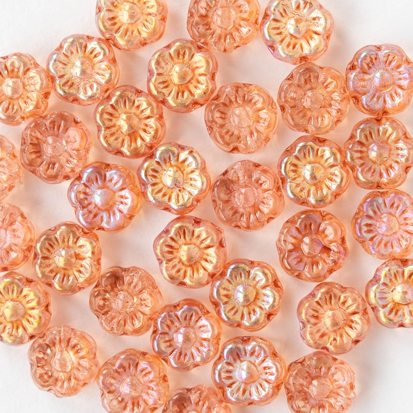 6mm Glass Flower Beads - Peach AB - 30 Beads