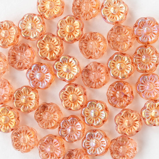 6mm Glass Flower Beads - Peach AB - 30 Beads