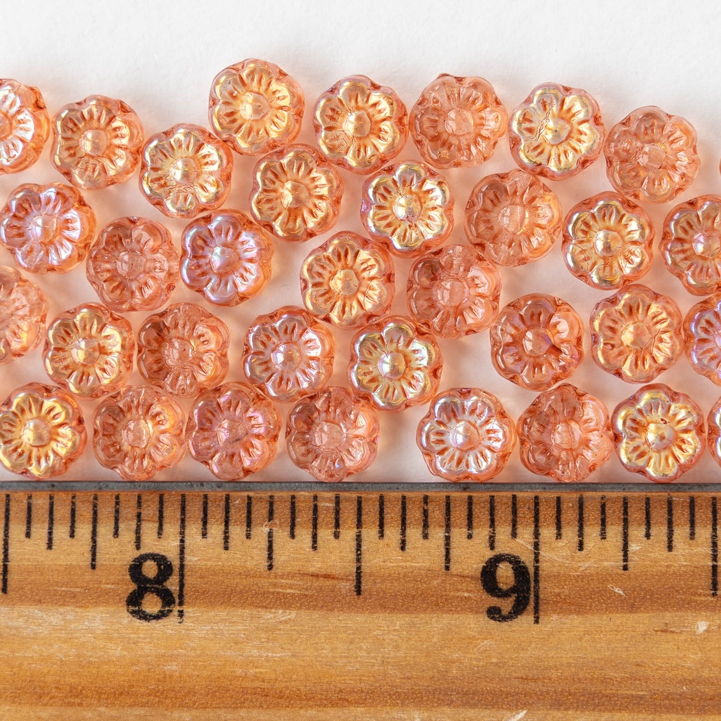 6mm Glass Flower Beads - Peach AB - 30 Beads