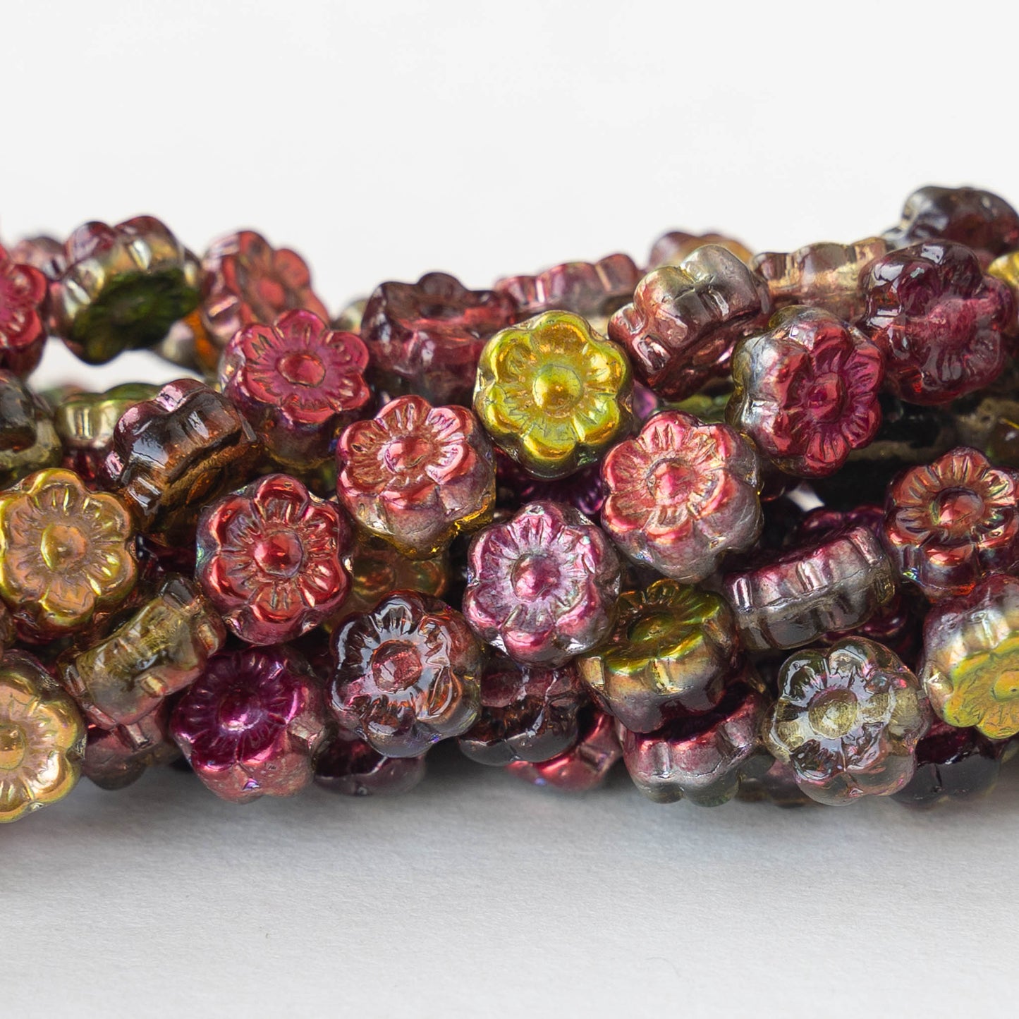 Load image into Gallery viewer, 6mm Glass Flower Beads - Cranberry Red Iris - 30 beads
