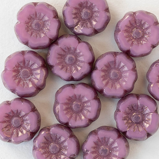 7mm Table Cut Glass Hibiscus Beads - Opaque Pink - 12 Beads