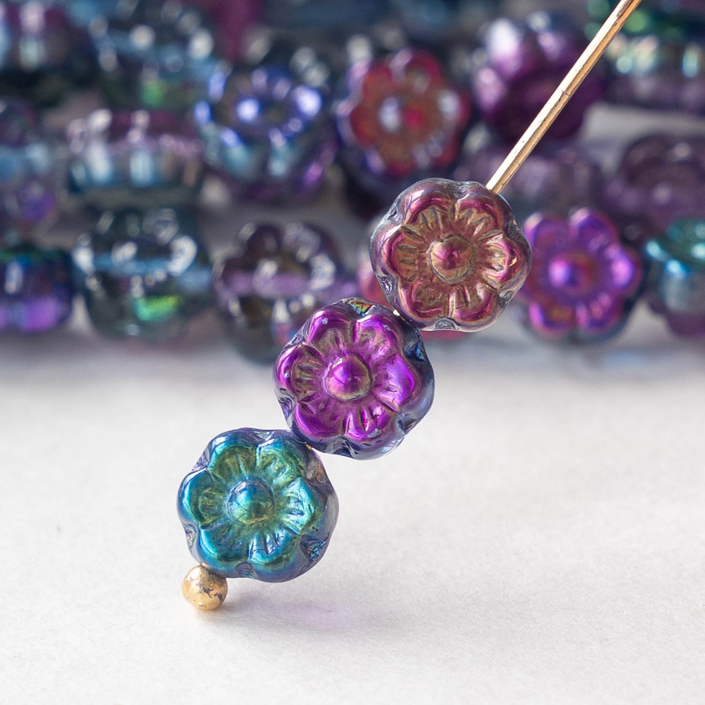 6mm Glass Flower Beads - Blue Violet Luster - 30 beads