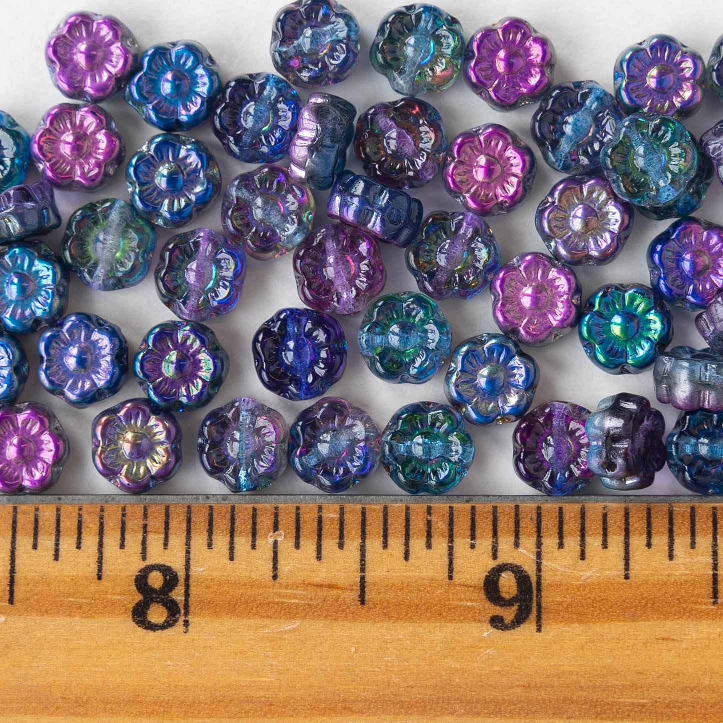 6mm Glass Flower Beads - Blue Violet Luster - 30 beads