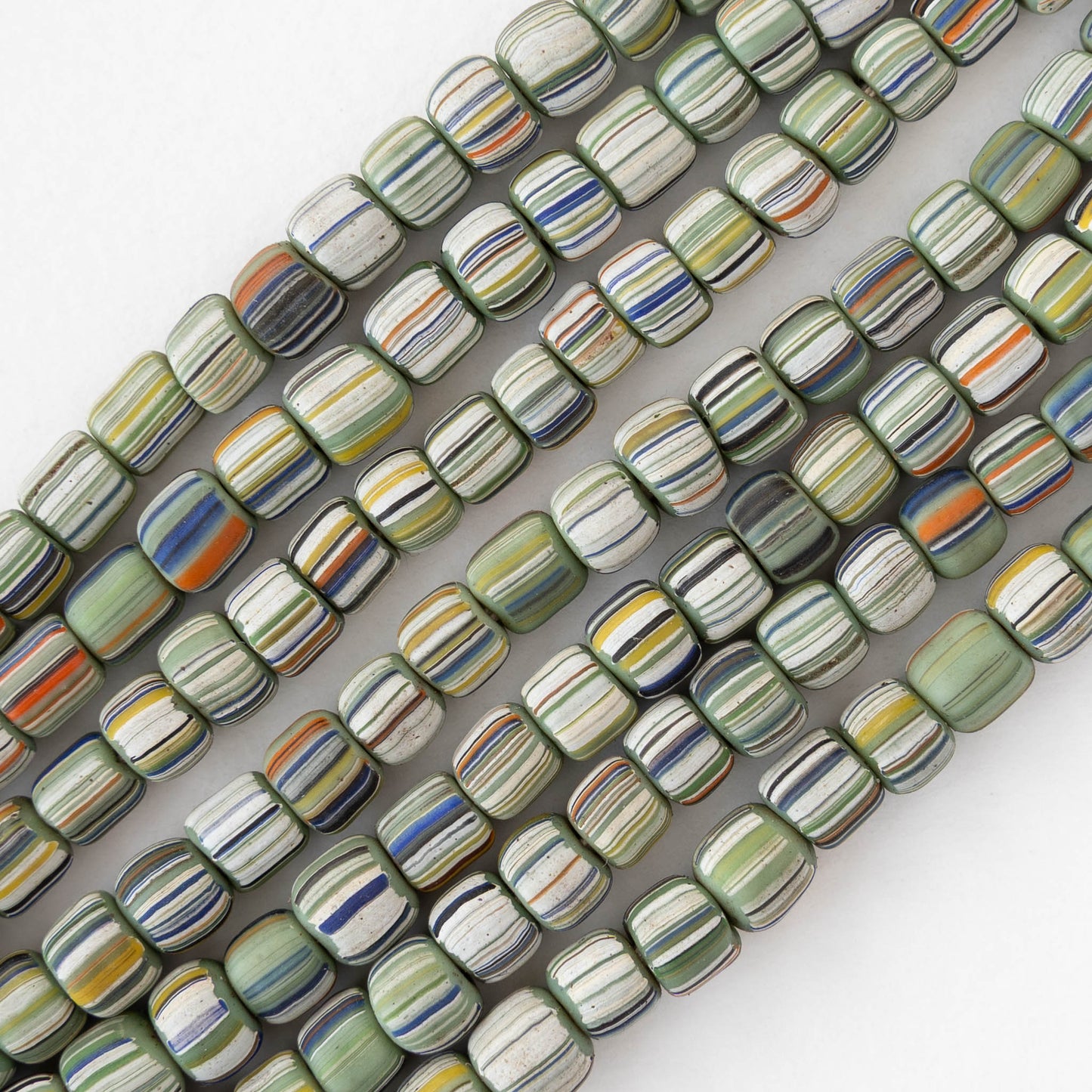Glass Java Beads - Green with Stripes - Whole or Half Strand