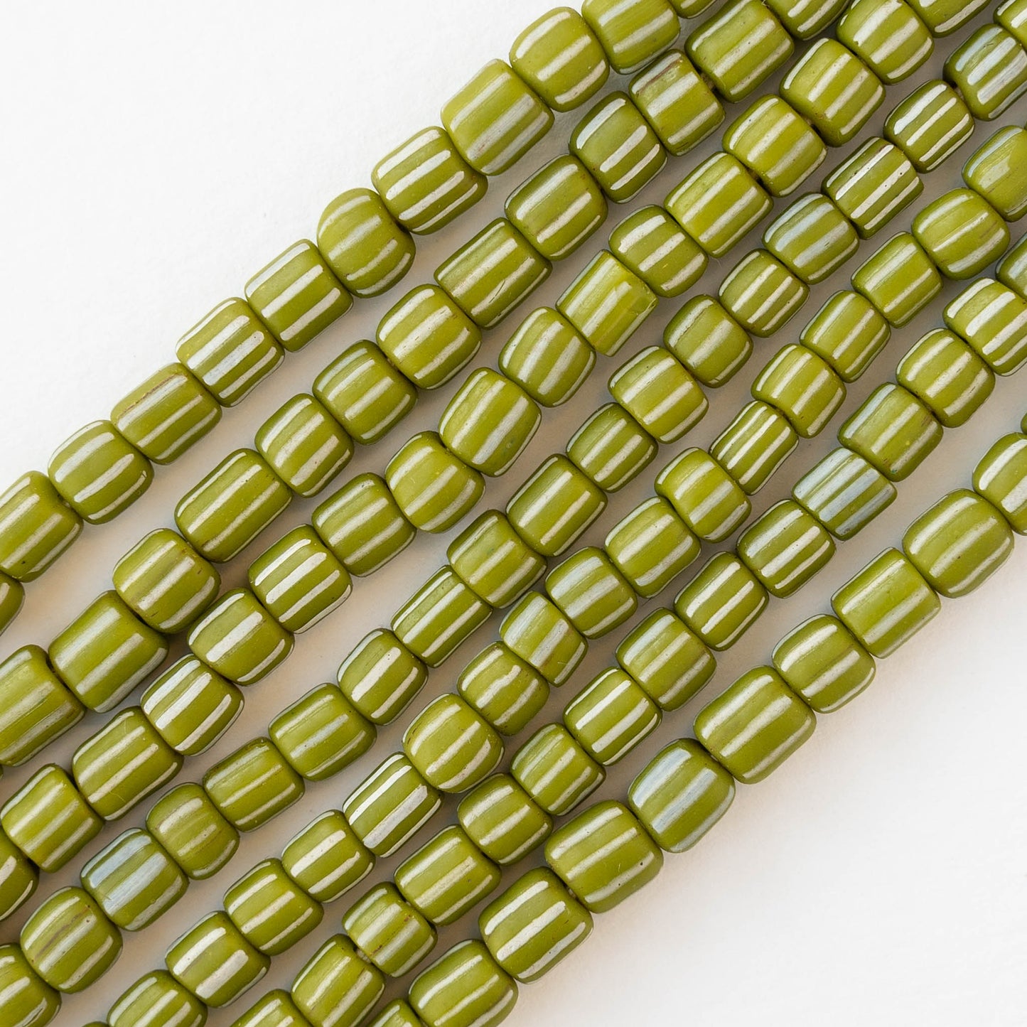 Glass Java Beads - Opaque Green with White Stripes - Whole or Half Strand