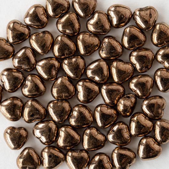 6mm Glass Heart Beads - Bronze - 25 hearts