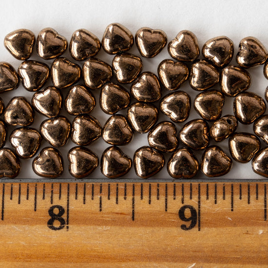 6mm Glass Heart Beads - Bronze - 25 hearts