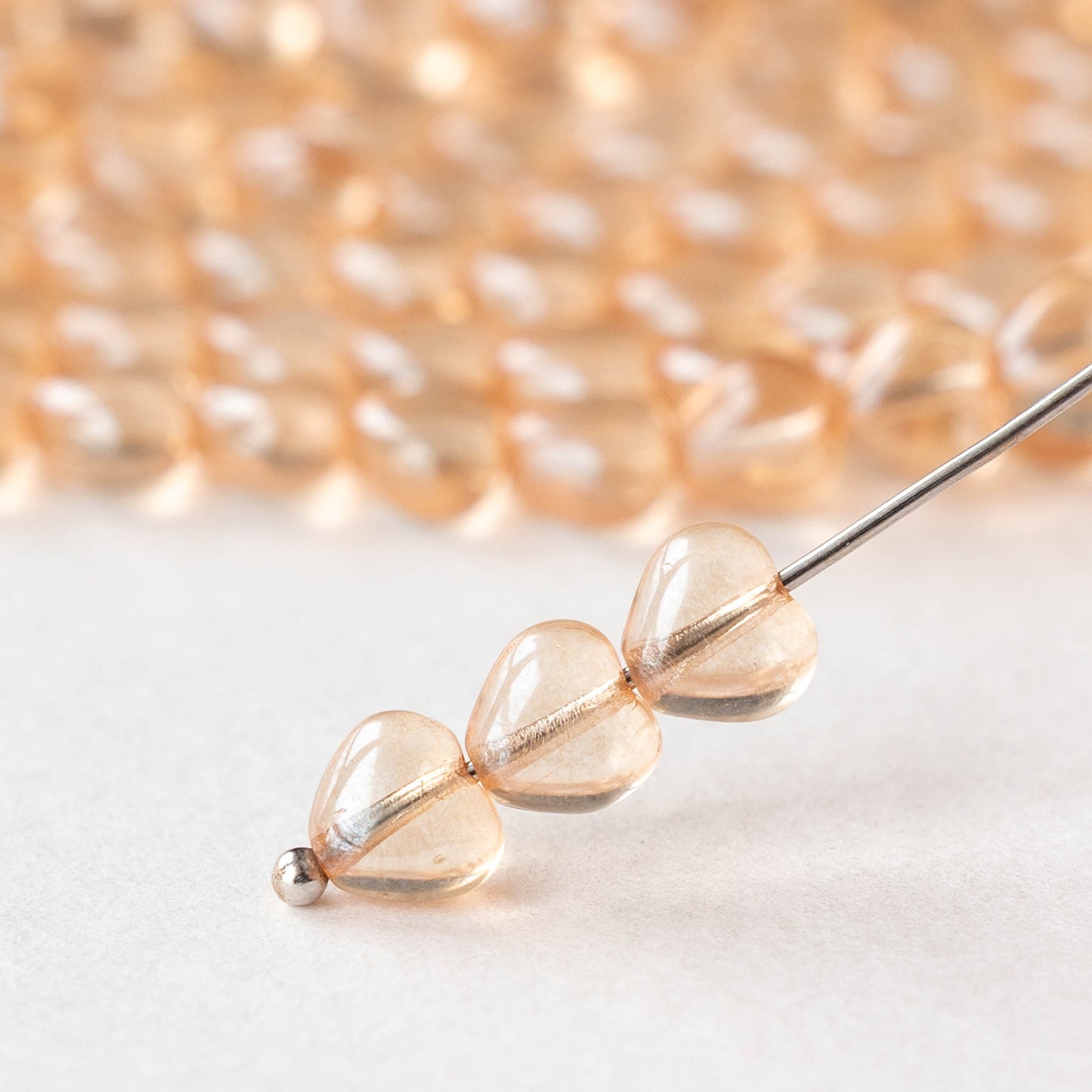6mm Glass Heart Beads - Champagne Luster - 50 hearts