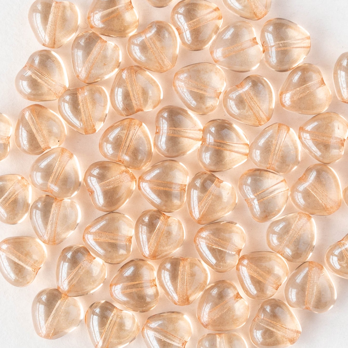 6mm Glass Heart Beads - Champagne Luster - 50 hearts