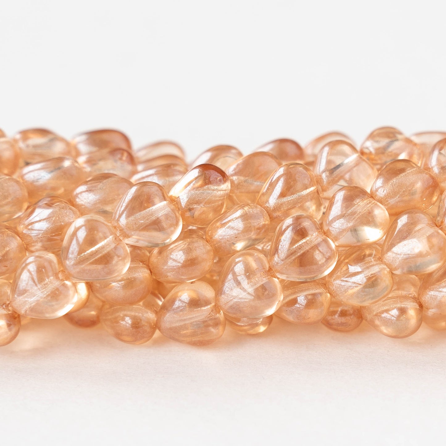 6mm Glass Heart Beads - Champagne Luster - 50 hearts