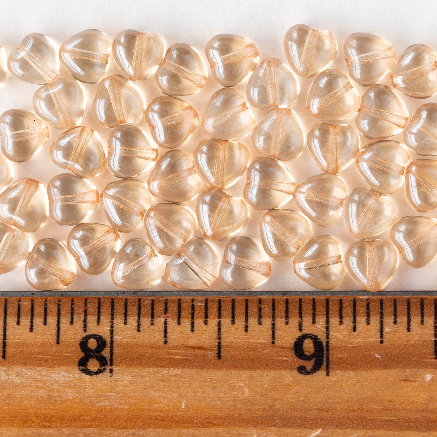 6mm Glass Heart Beads - Champagne Luster - 50 hearts