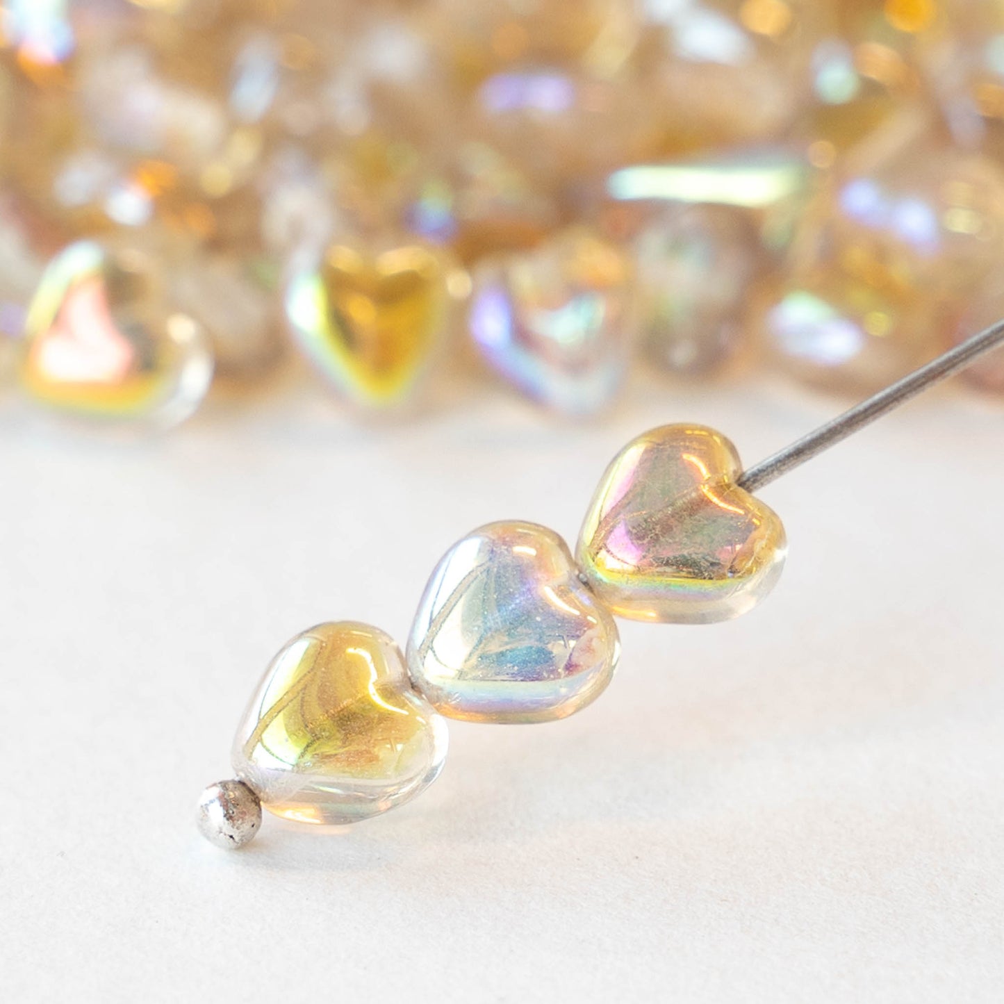 6mm Glass Heart Beads - Crystal Lemon Rainbow - 25 hearts