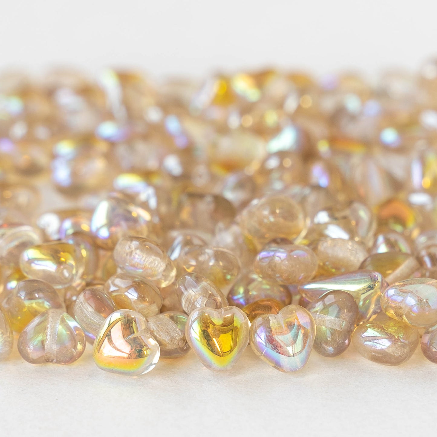 6mm Glass Heart Beads - Crystal Lemon Rainbow - 25 hearts