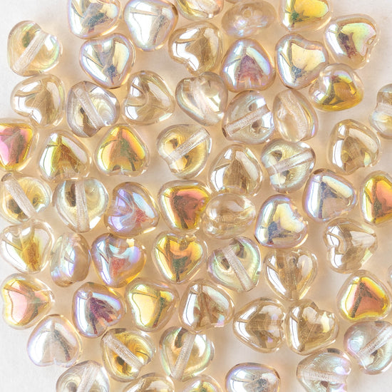 6mm Glass Heart Beads - Crystal Lemon Rainbow - 25 hearts