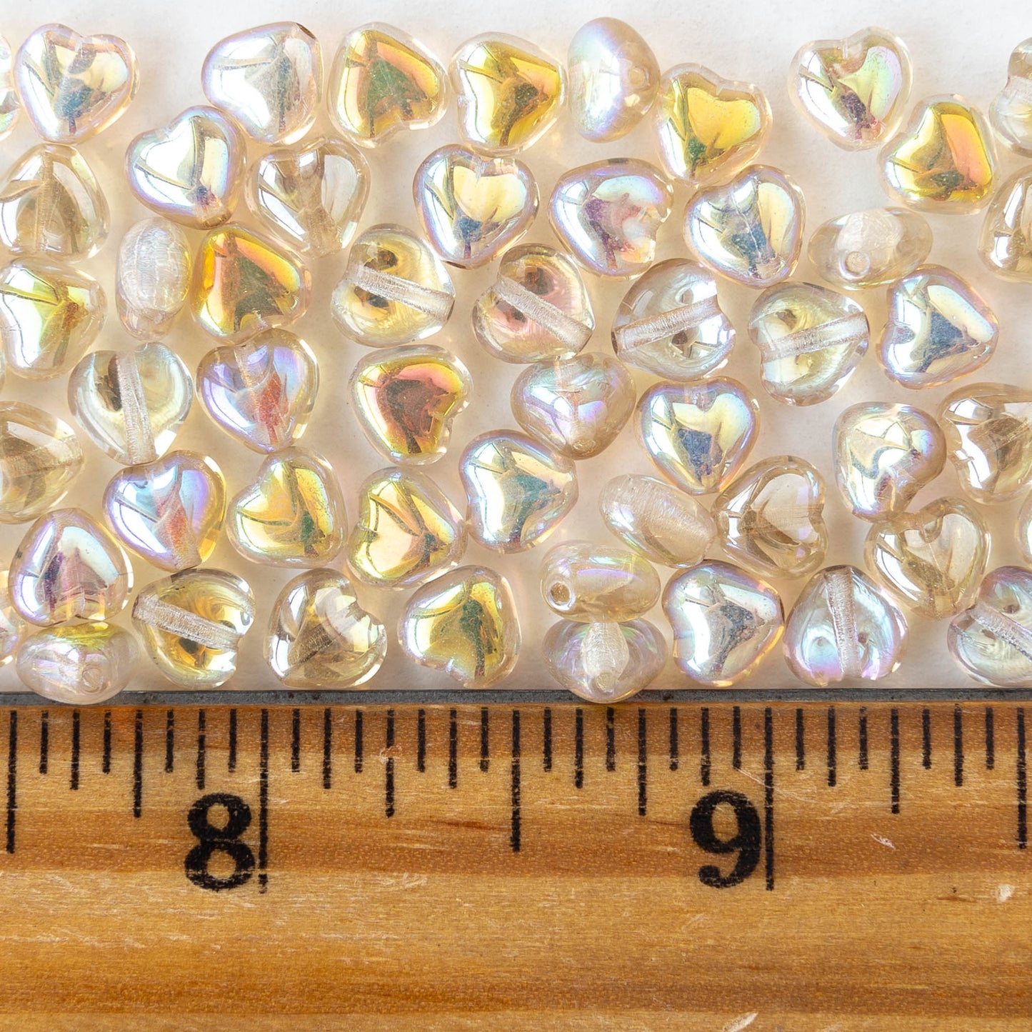 6mm Glass Heart Beads - Crystal Lemon Rainbow - 25 hearts