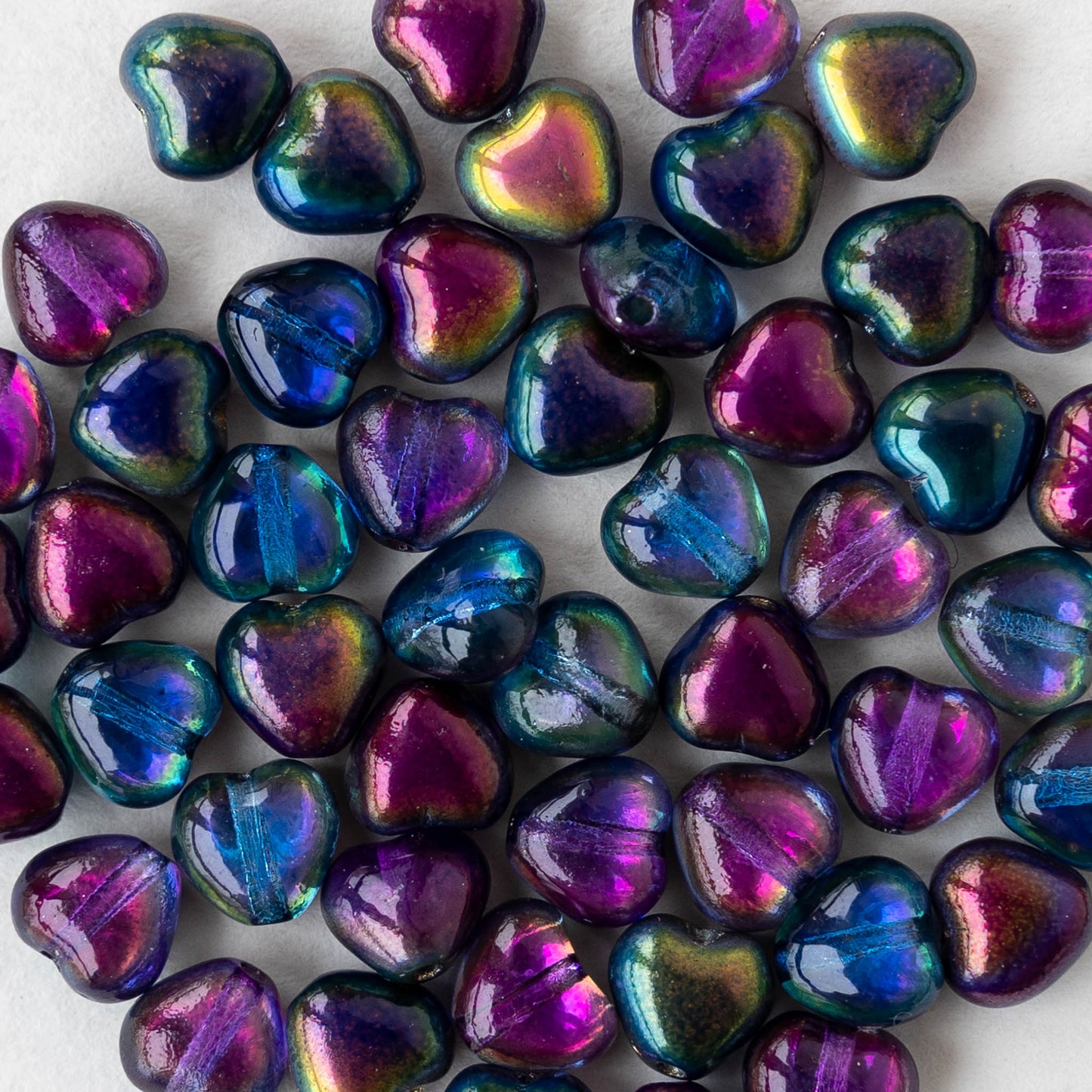 6mm Glass Heart Beads - Crystal Magic Blue - 25 hearts