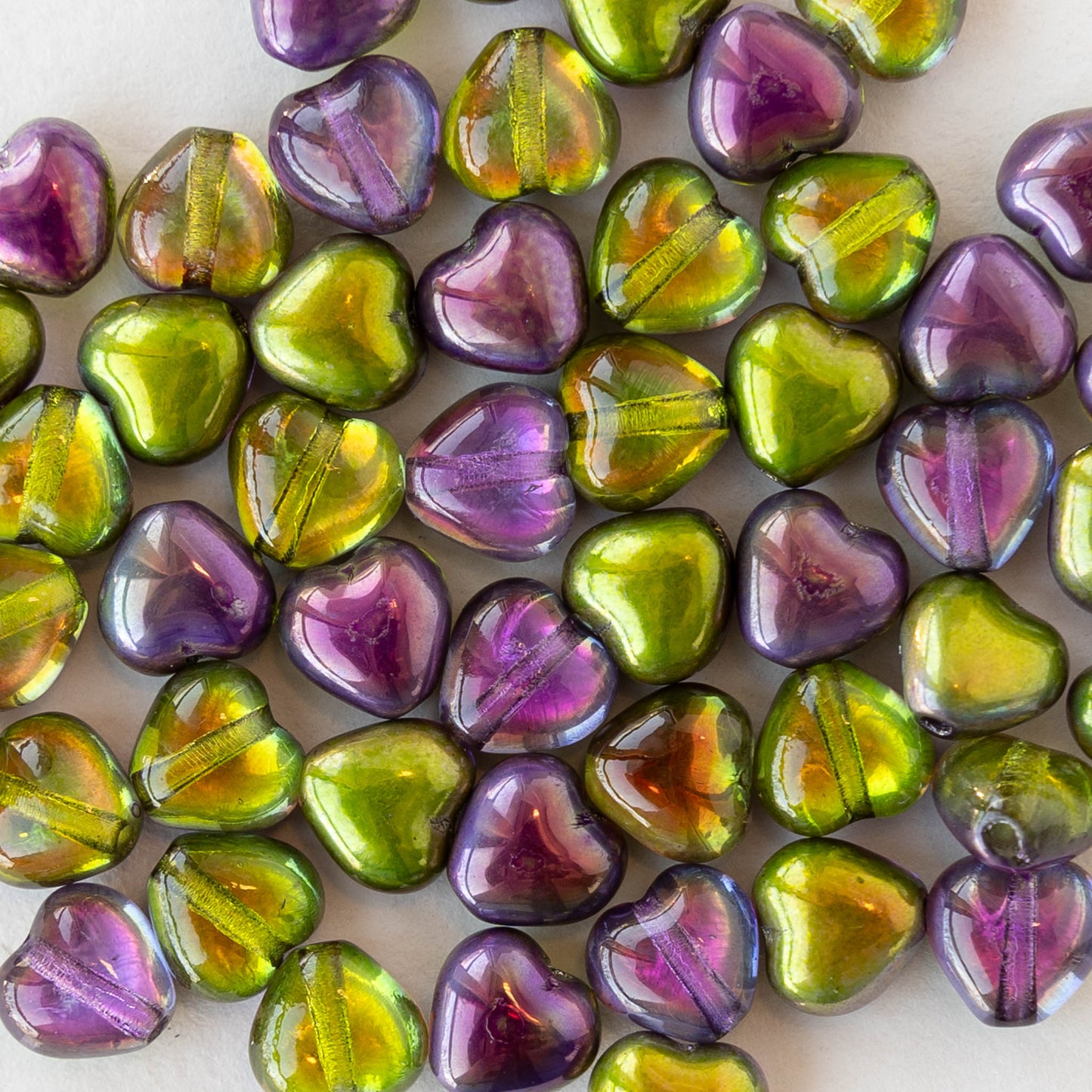 6mm Glass Heart Beads - Crystal Magic Orchid - 25 hearts