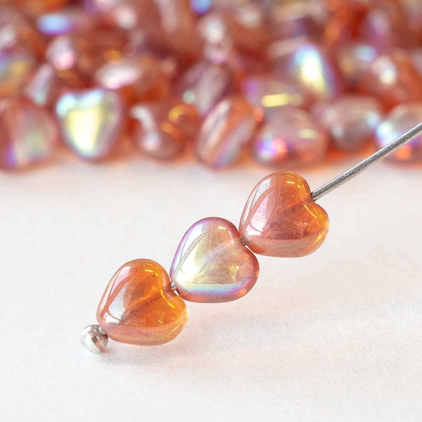 6mm Glass Heart Beads - Crystal Orange Rainbow - 25 hearts