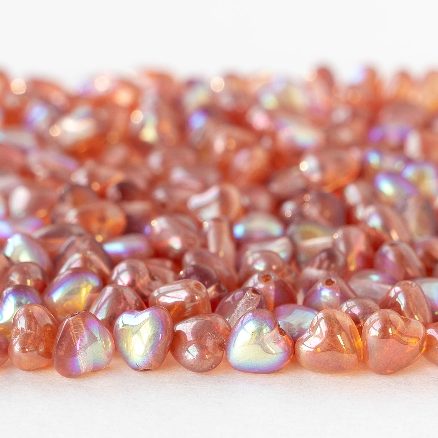 6mm Glass Heart Beads - Crystal Orange Rainbow - 25 hearts