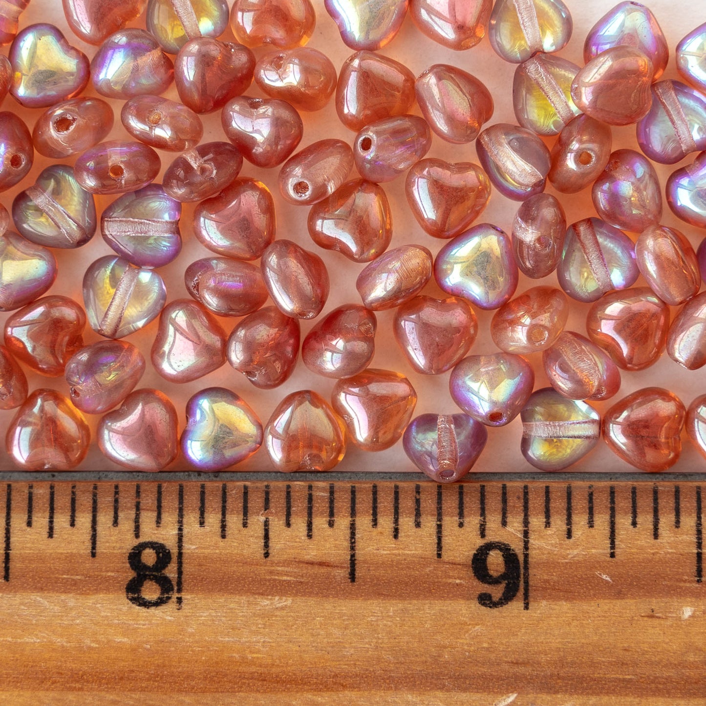 6mm Glass Heart Beads - Crystal Orange Rainbow - 25 hearts