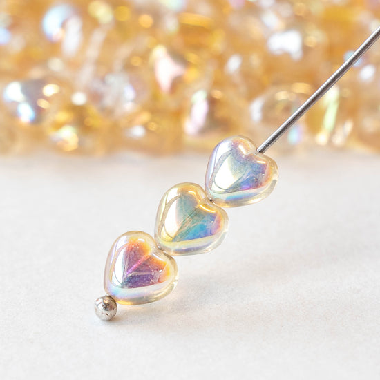 6mm Glass Heart Beads - Crystal Yellow Rainbow - 25 hearts