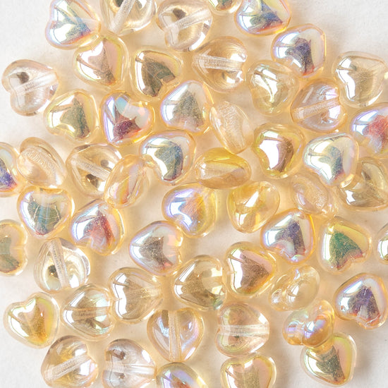 6mm Glass Heart Beads - Crystal Yellow Rainbow - 25 hearts