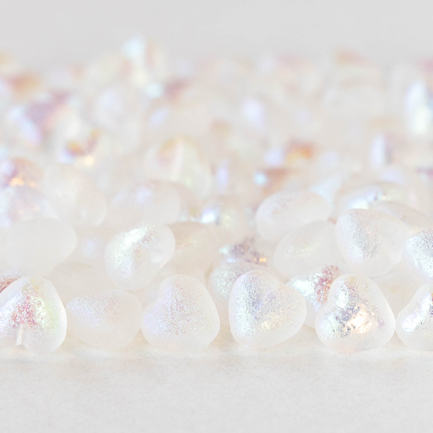 6mm Glass Heart Beads - Etched Crystal AB - 25 hearts