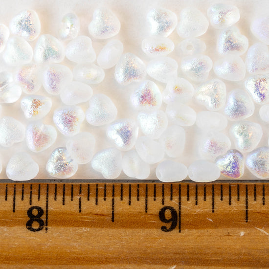 6mm Glass Heart Beads - Etched Crystal AB - 25 hearts