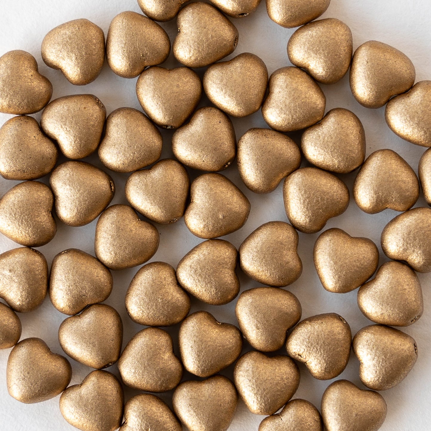 6mm Glass Heart Beads - Aztec Gold Matte - 25 hearts