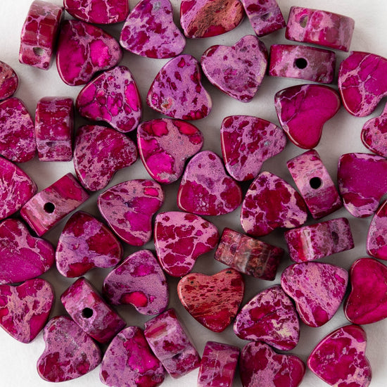 6mm Impression Jasper Heart Beads - Pink - 10 beads