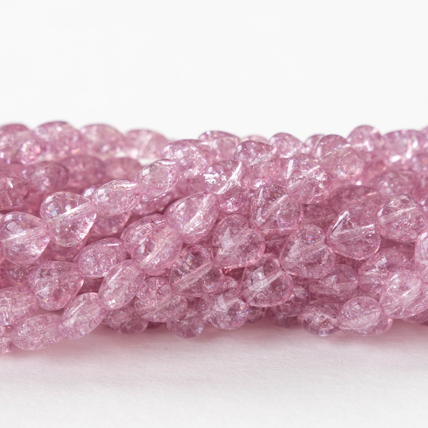 6mm Glass Heart Beads - Pink Crackle - 25 hearts