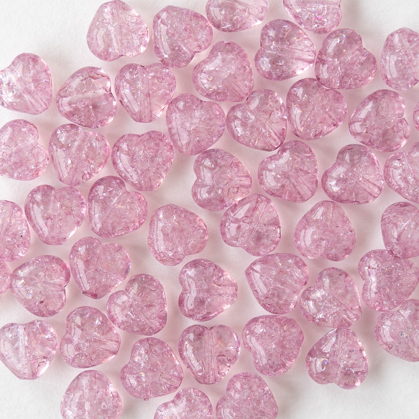 6mm Glass Heart Beads - Pink Crackle - 25 hearts