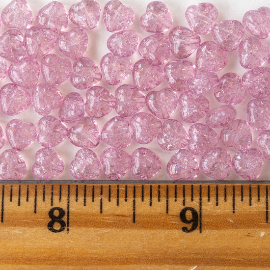 6mm Glass Heart Beads - Pink Crackle - 25 hearts