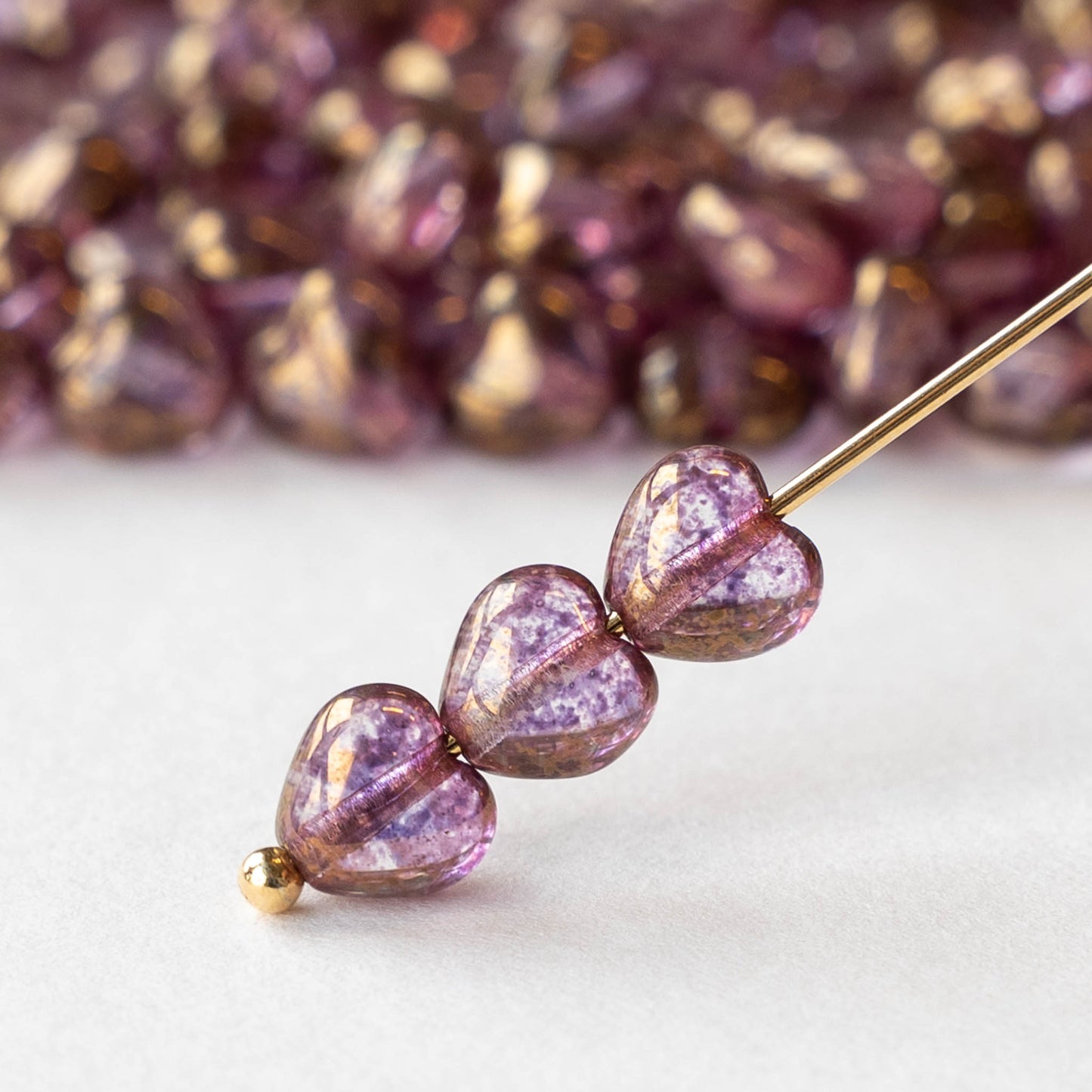 6mm Glass Heart Beads - Transparent Rose Gold - 25 hearts