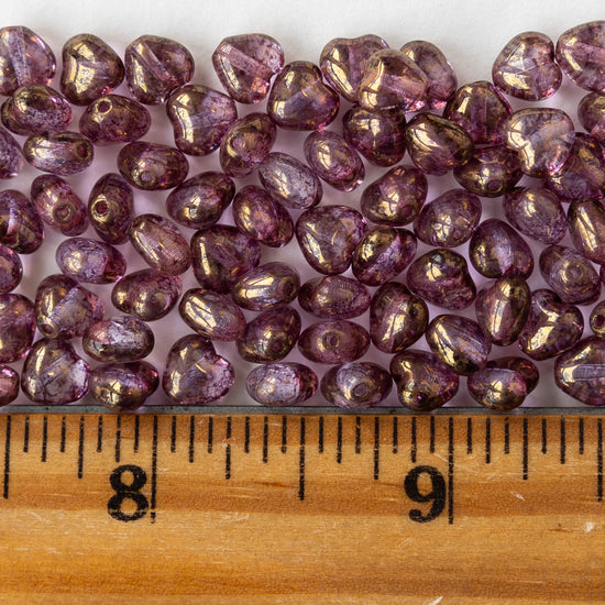 6mm Glass Heart Beads - Transparent Rose Gold - 25 hearts