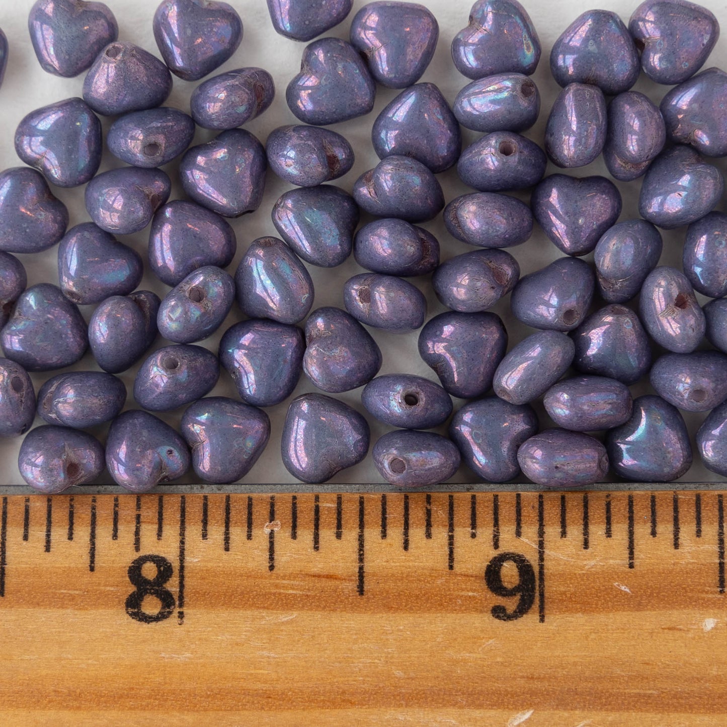 6mm Heart Beads - Opaque Purple Luster - 25 hearts