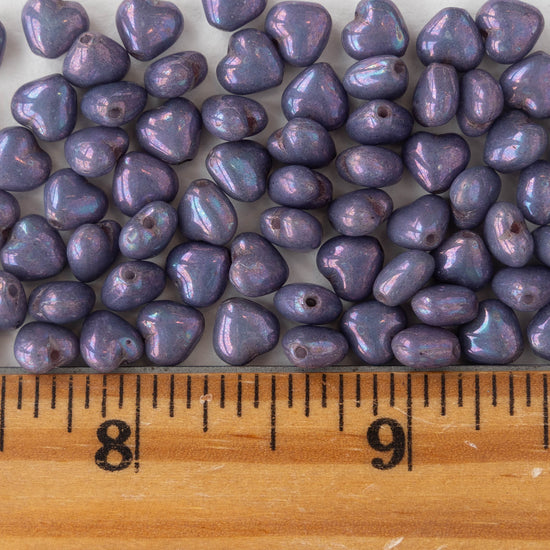 6mm Heart Beads - Opaque Purple Luster - 25 hearts