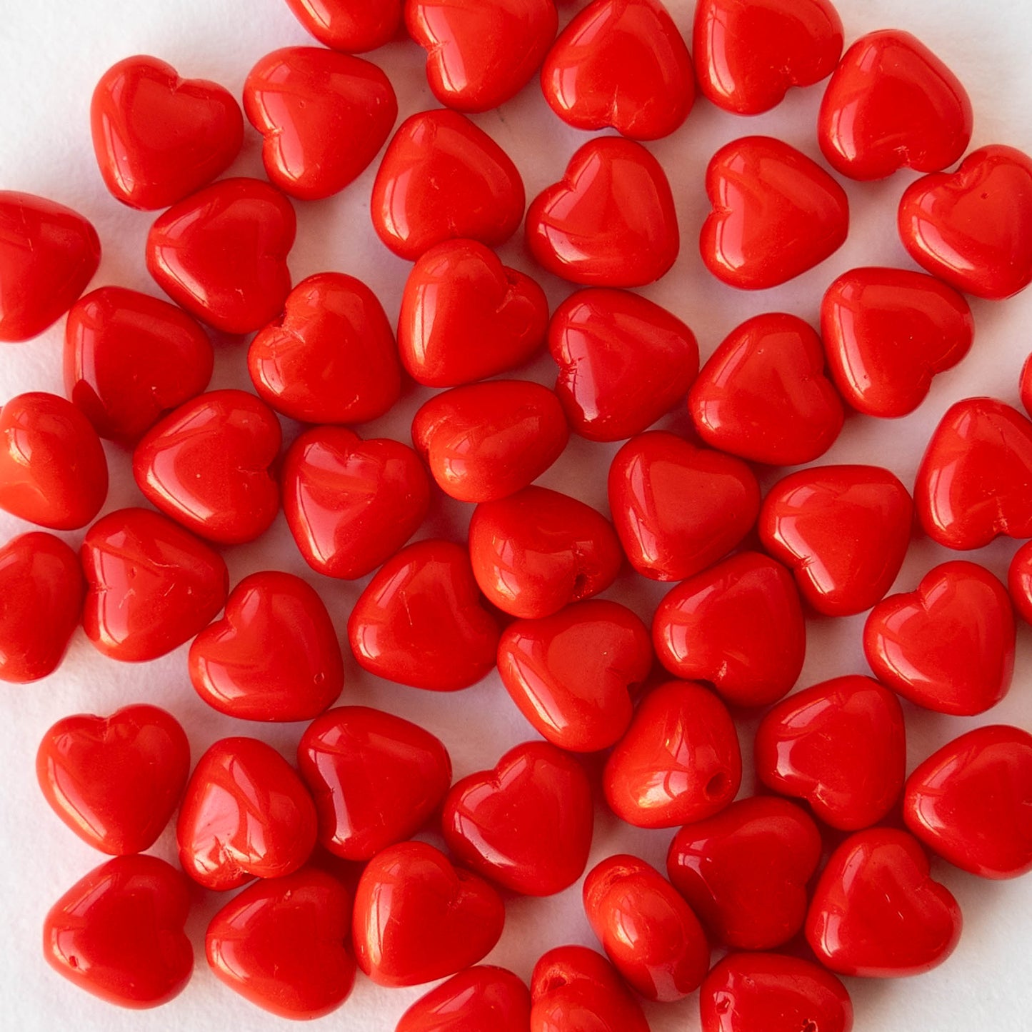 6mm Glass Heart Beads - Opaque Red - 25 hearts