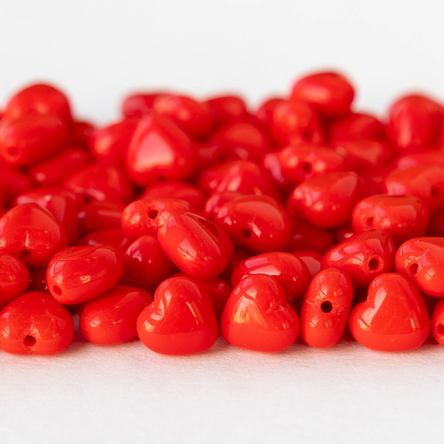 6mm Glass Heart Beads - Opaque Red - 25 hearts