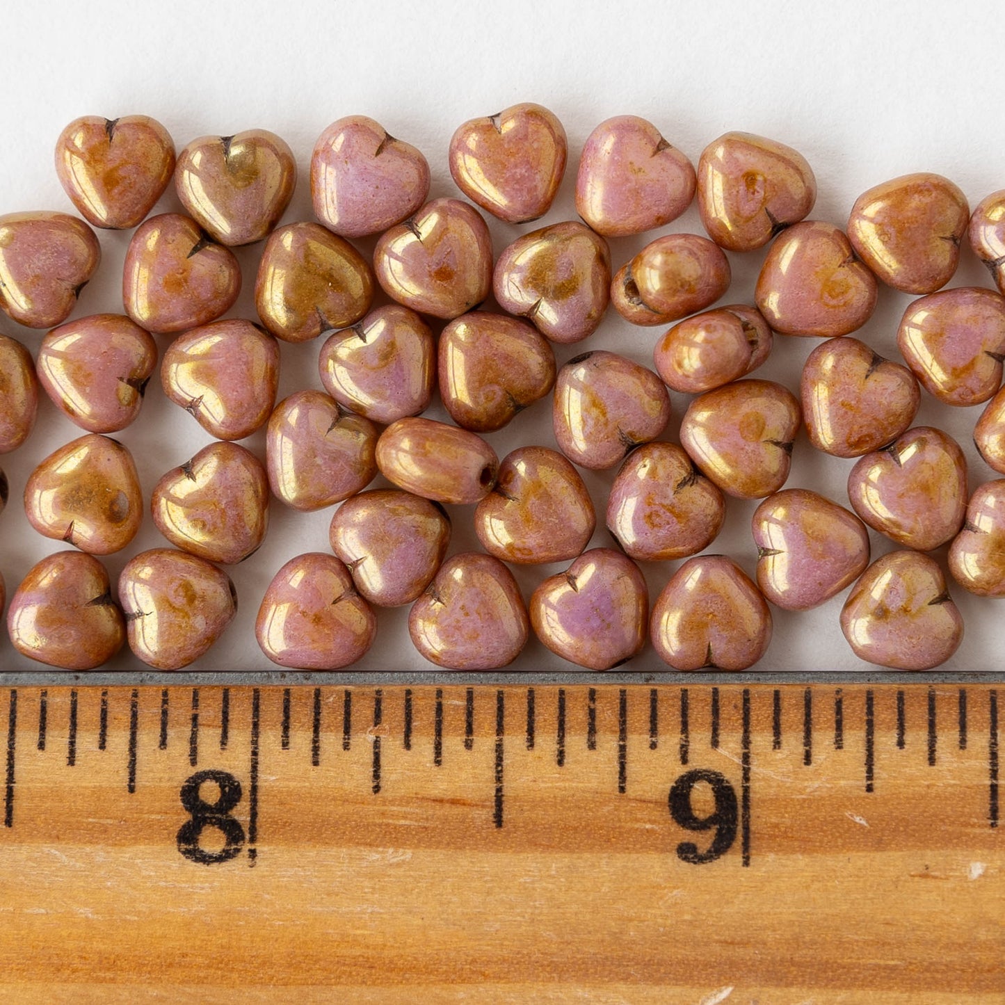 6mm Glass Heart Beads - Opaque Rose Gold Topaz - 25 hearts