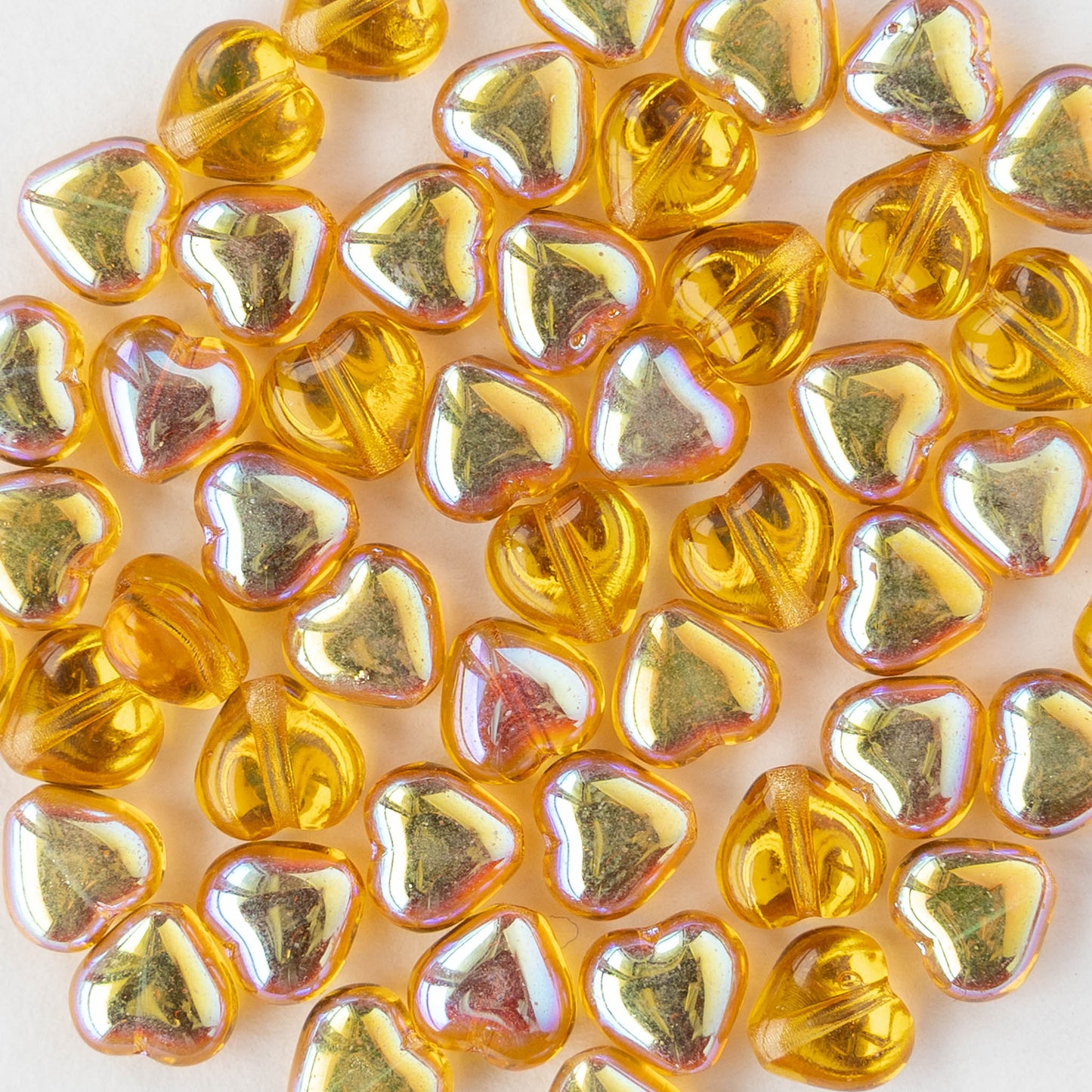 6mm Glass Heart Beads - Topaz AB - 50 hearts