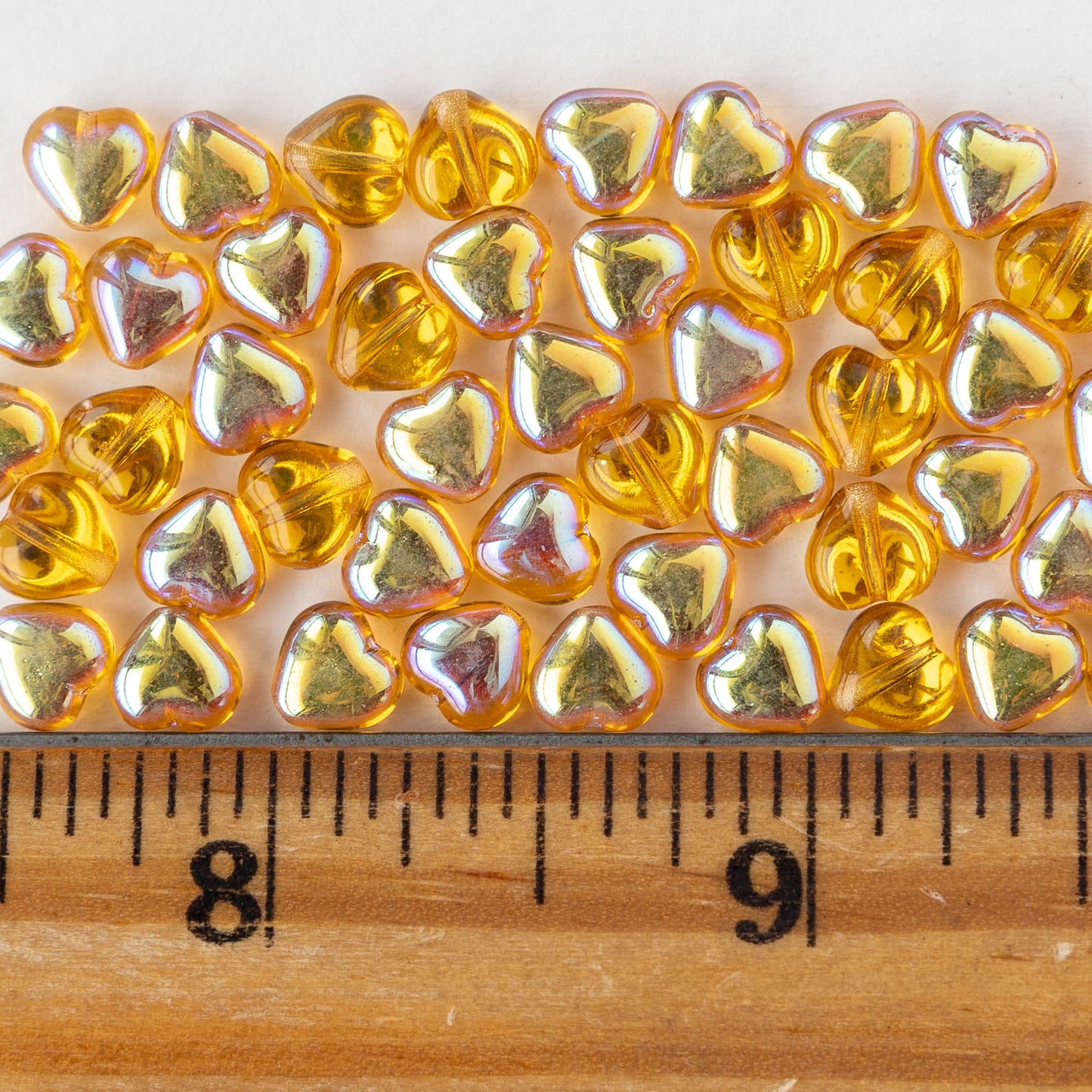 6mm Glass Heart Beads - Topaz AB - 50 hearts