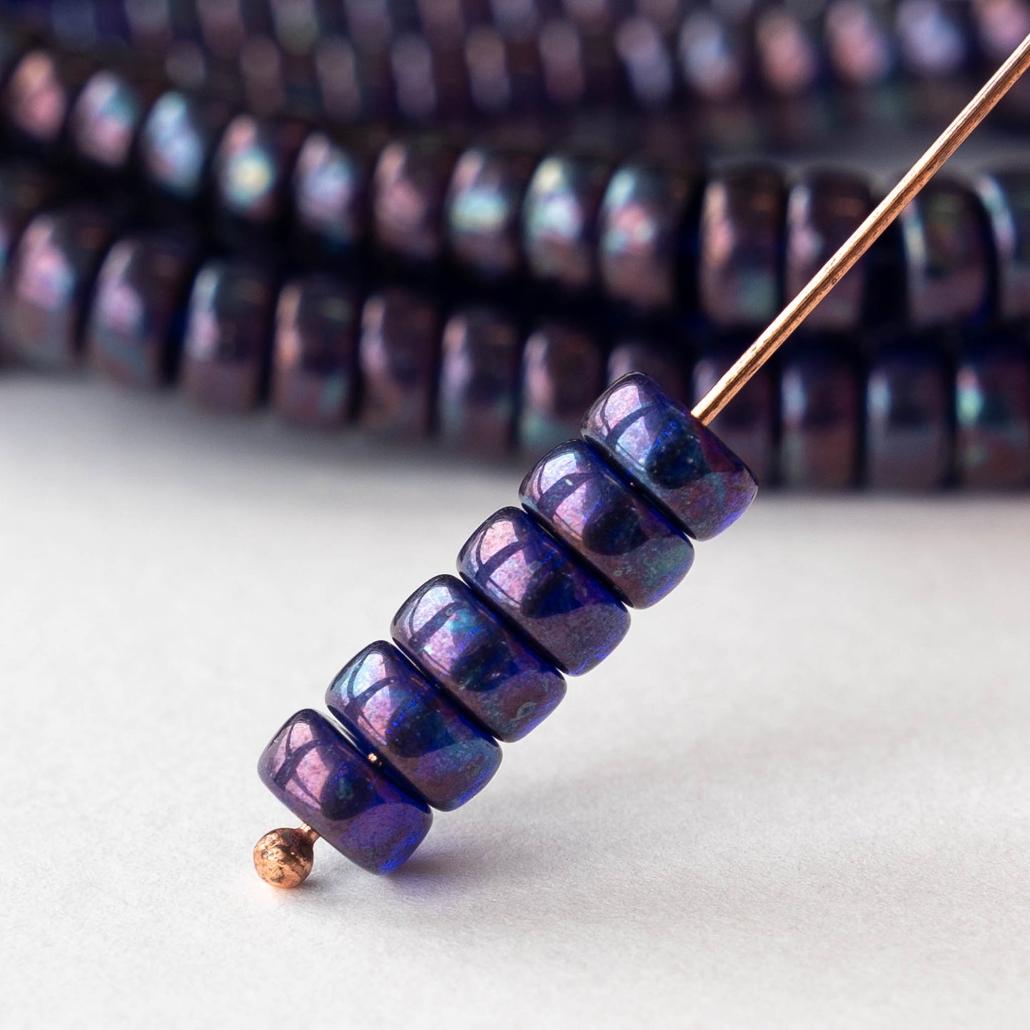 6mm Glass Heishi Beads - Purple Blue - 25 Beads