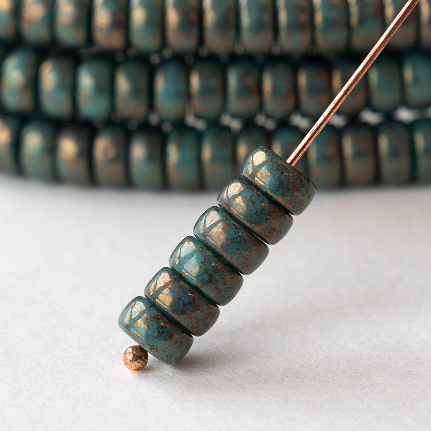 6mm Glass Heishi Beads - Turquoise Bronze - 25 Beads
