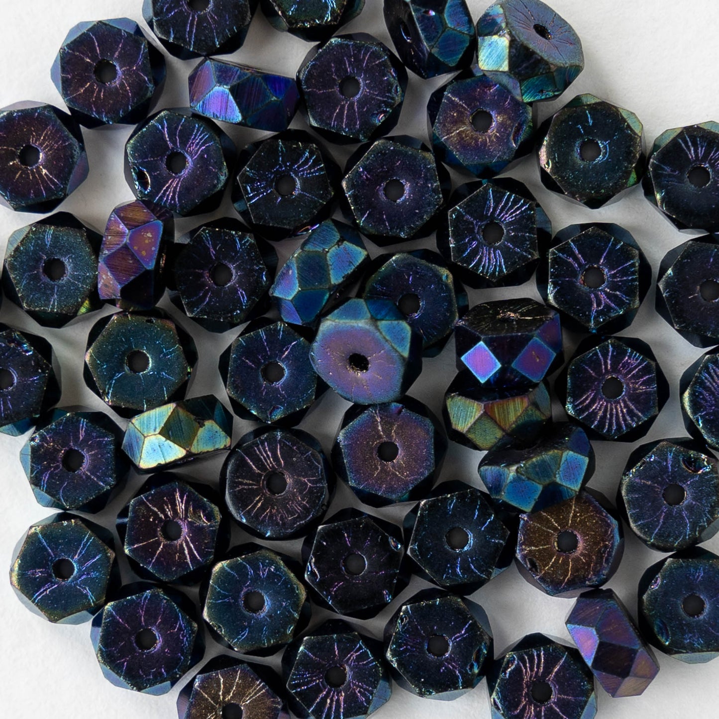 6mm Firepolished Glass Heishi Beads - Blue Iris - 50 Beads