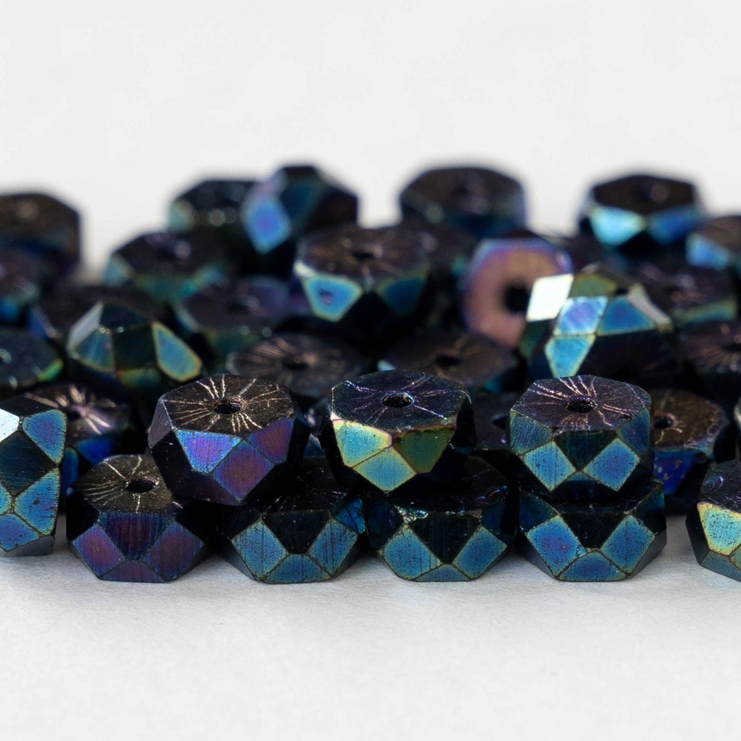 6mm Firepolished Glass Heishi Beads - Blue Iris - 50 Beads