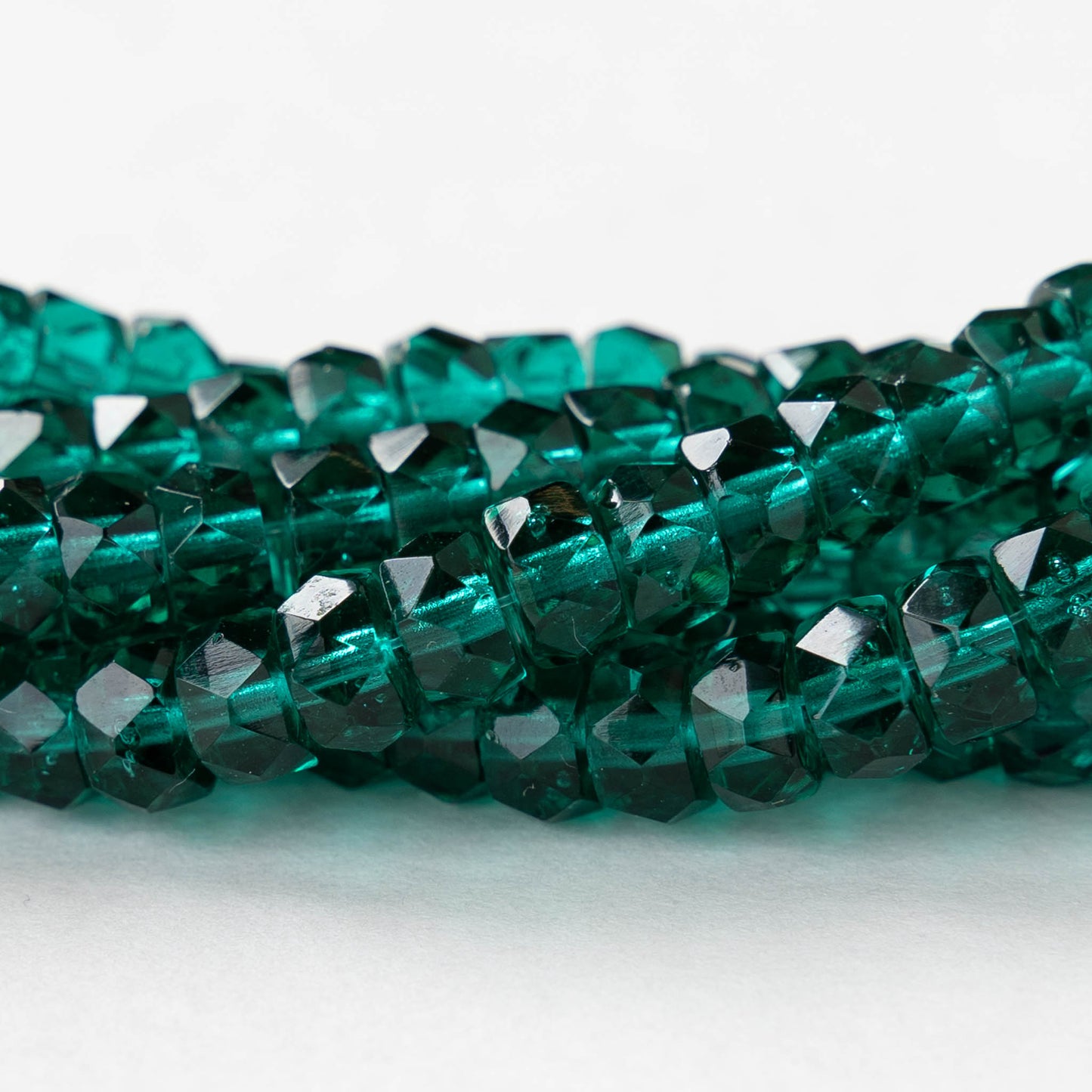 6mm Firepolished Glass Heishi Beads - Transparent Emerald - 50 Beads