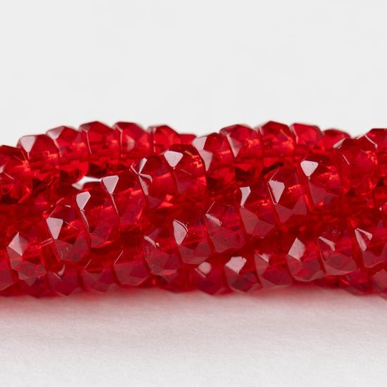 6mm Firepolished Glass Heishi Beads - Transparent Red - 50 Beads